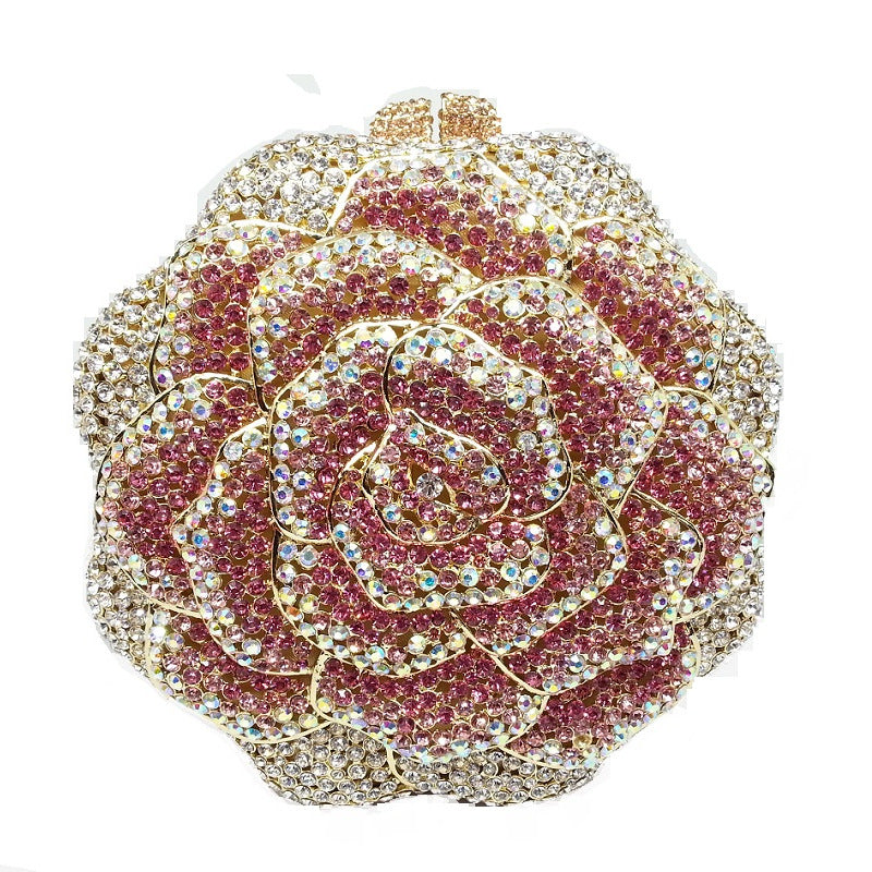 Ladies Evening Bag With Crystals-encrusted Floral Design