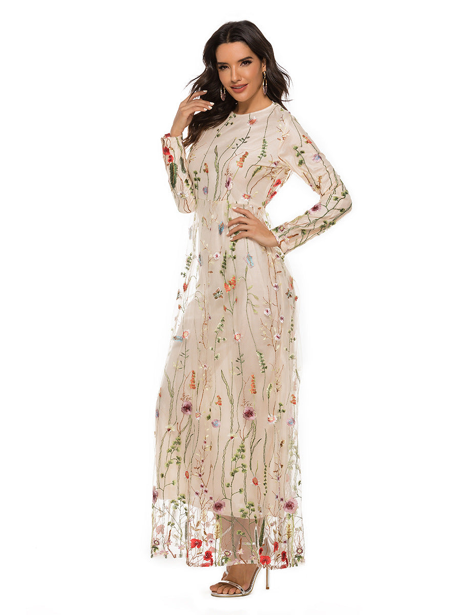 Woman wearing a floral dress on a white background