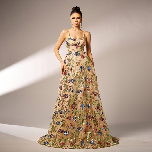 Elegant Sleeveless Sequined Evening Dress