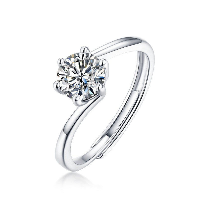 Sterling Silver Ring Female Moissanite Diamond Ring Female Personality Wild
