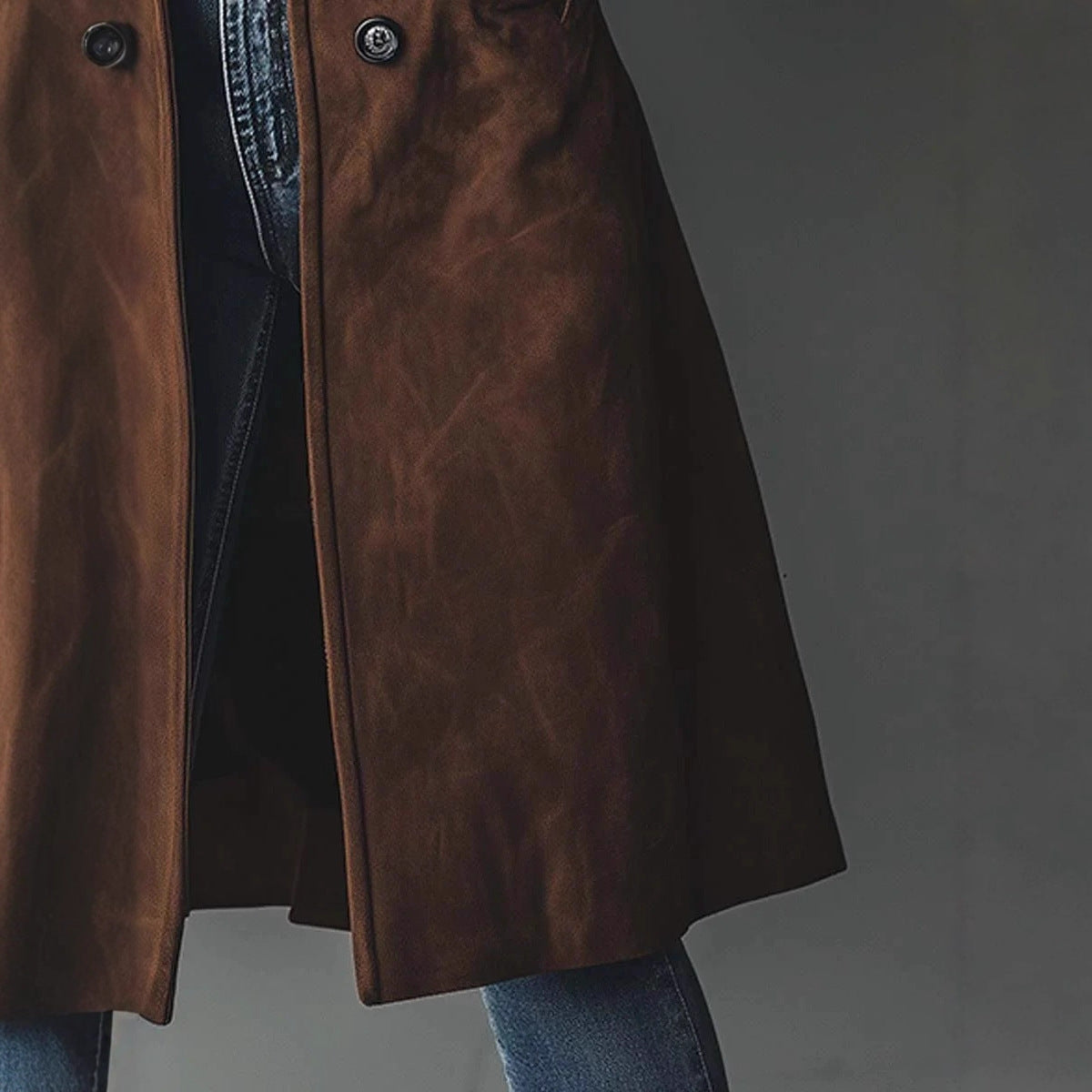 Womens Western Style Long Trench Coat in Suede