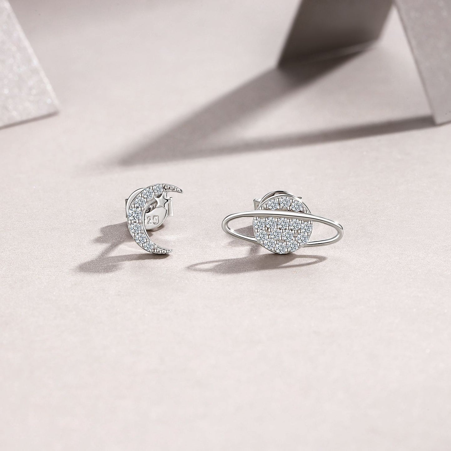 Rare S925 Silver Stud Earrings With Asymmetrical Moissanite Accents