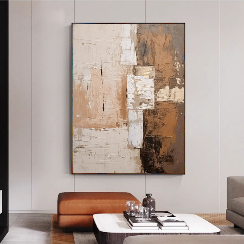 Large Abstract Handmade Painting Brown Textured Wall Art t Wabi-sabi Modern Home Living Room Decor