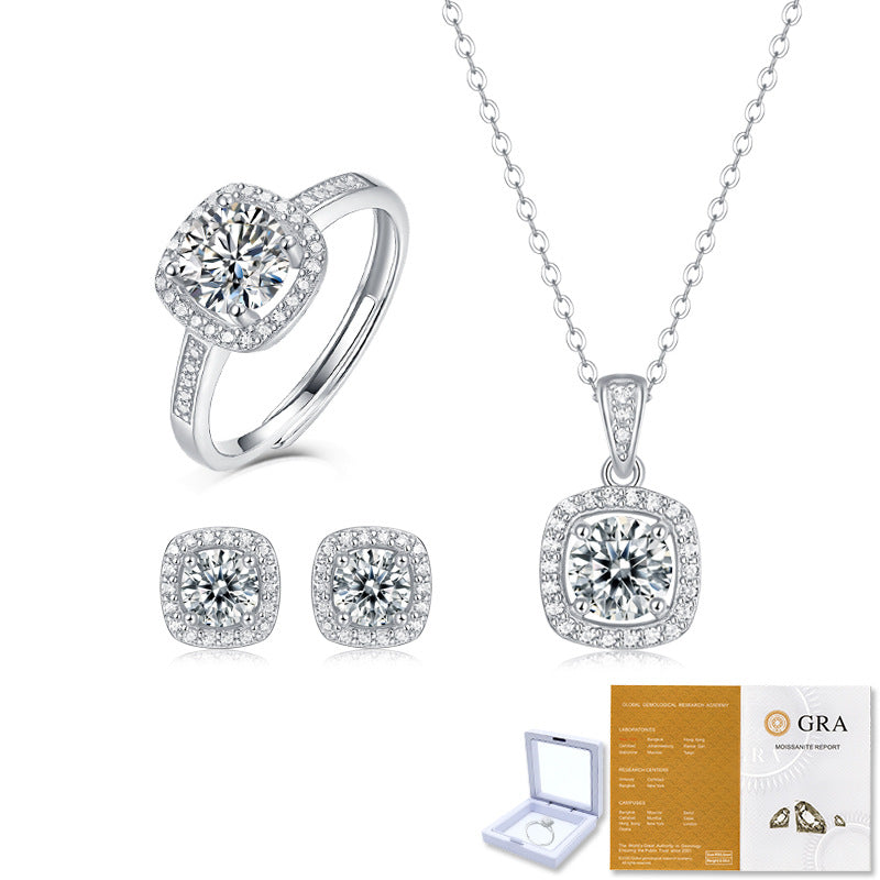 Korean Asterism Moissanite Ring Necklace Engagement Set
