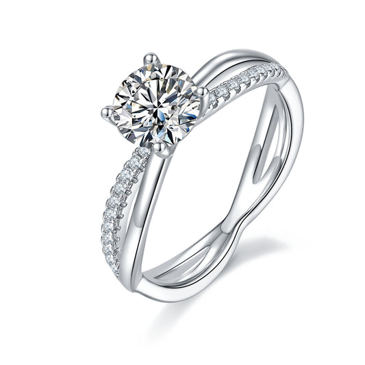 1-carat Luxury Jewelry Silver Ring Set With Top-quality Moissanite, S925 Silver Plated Platinum