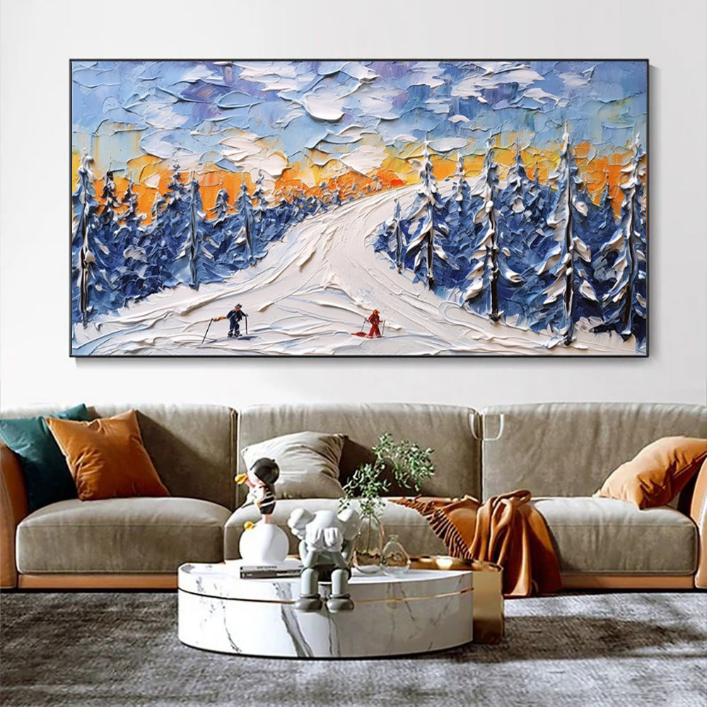 High Quality Sports Winter Skiing Handmade Oil Painting Knife Thick Oil CeShowpiece For Home Decoration Living Room Wall Picture
