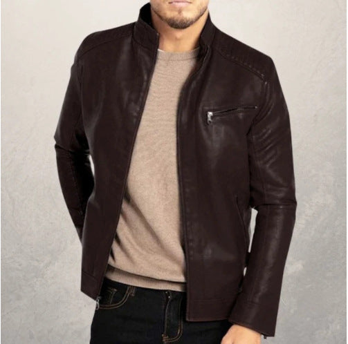 Men's Collar Punk Motorcycle Leather Jacket