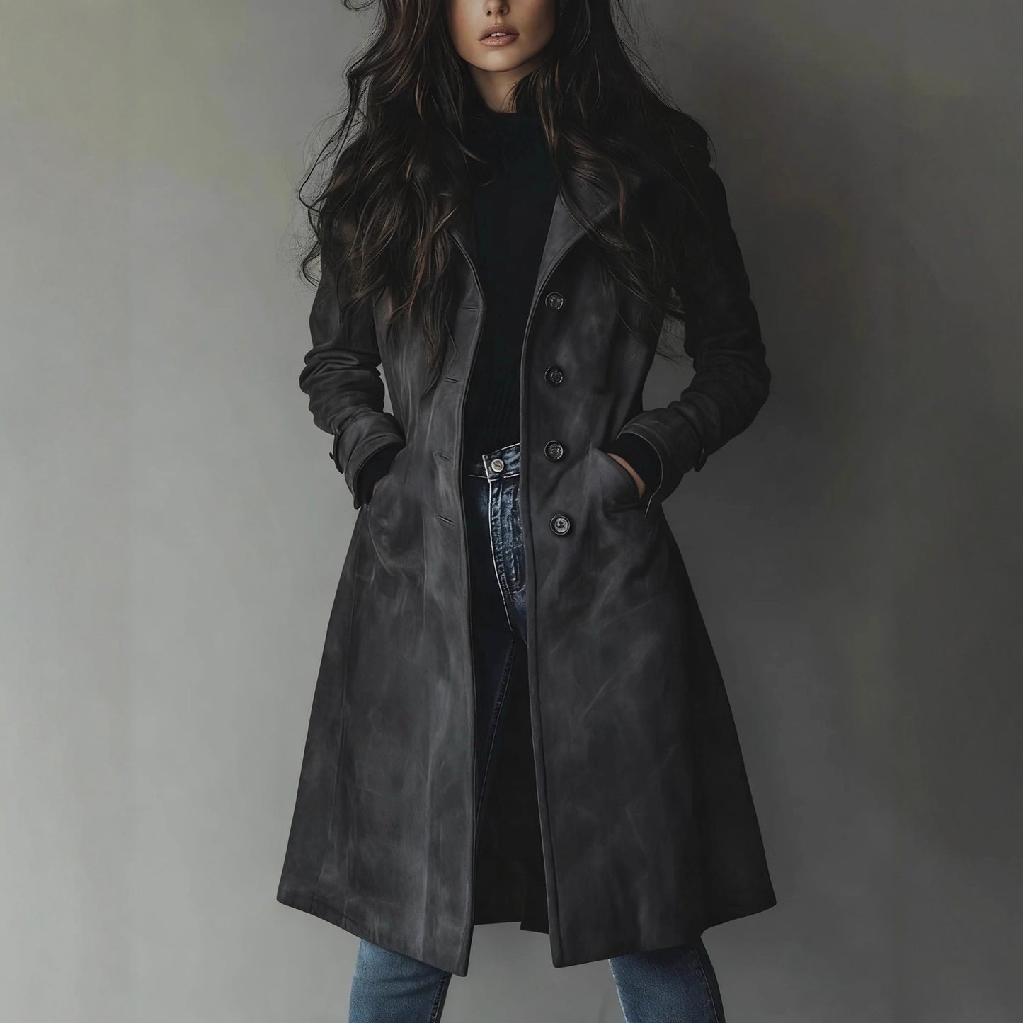 Womens Western Style Long Trench Coat in Suede
