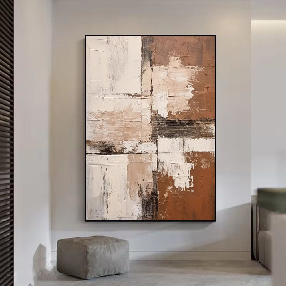 Large Abstract Handmade Painting Brown Textured Wall Art t Wabi-sabi Modern Home Living Room Decor