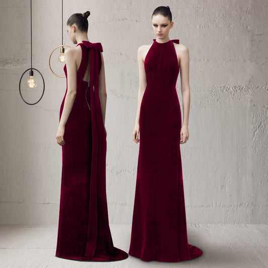 Halter neck bow tail Evening Dress