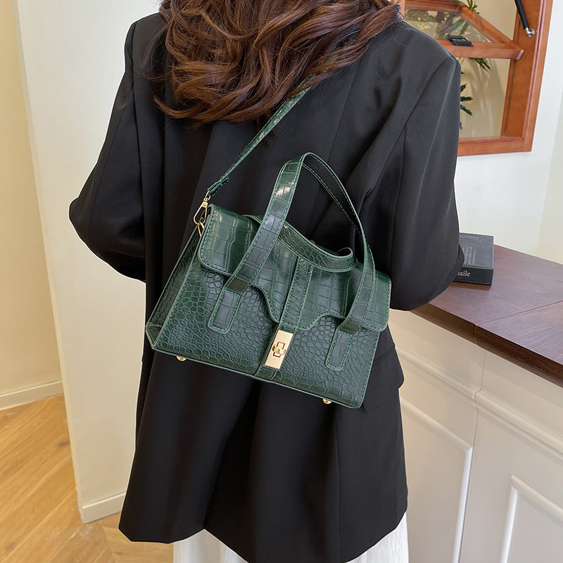 Solid-color Crocodile-embossed Tote Bag