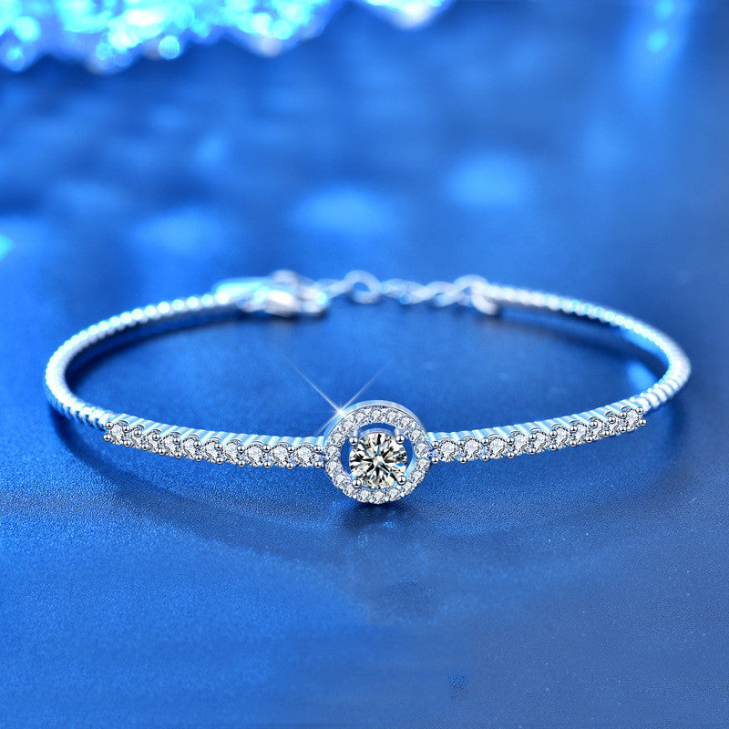 925 Sterling Silver Round Bracelet Korean design moissanite Jewelry