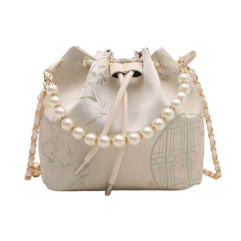 Textured and Embroidered Shoulder Bag