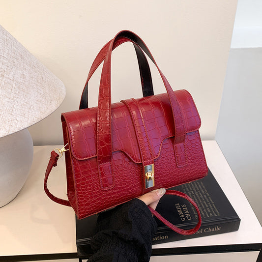 Solid-color Crocodile-embossed Tote Bag