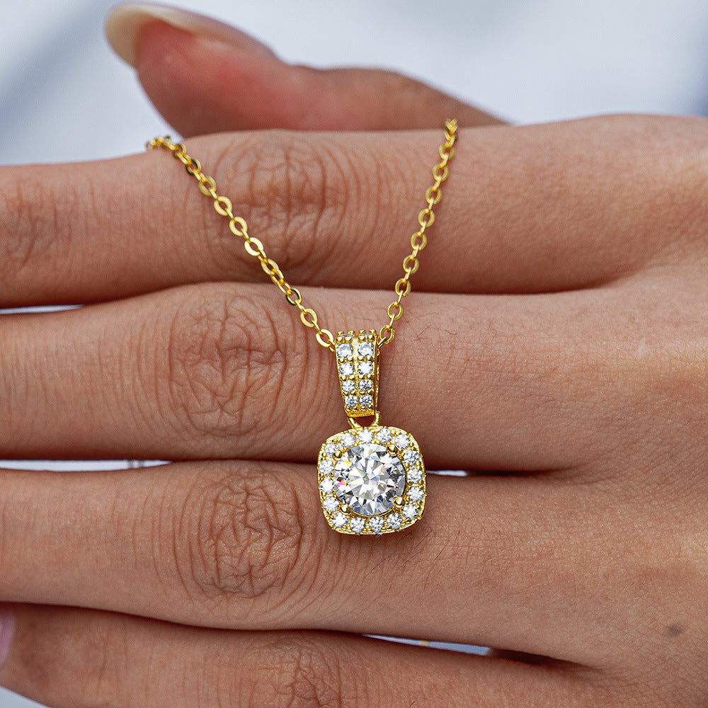 Sterling Silver Pendant Moissanite Necklace For Women Plated With 14K Gold