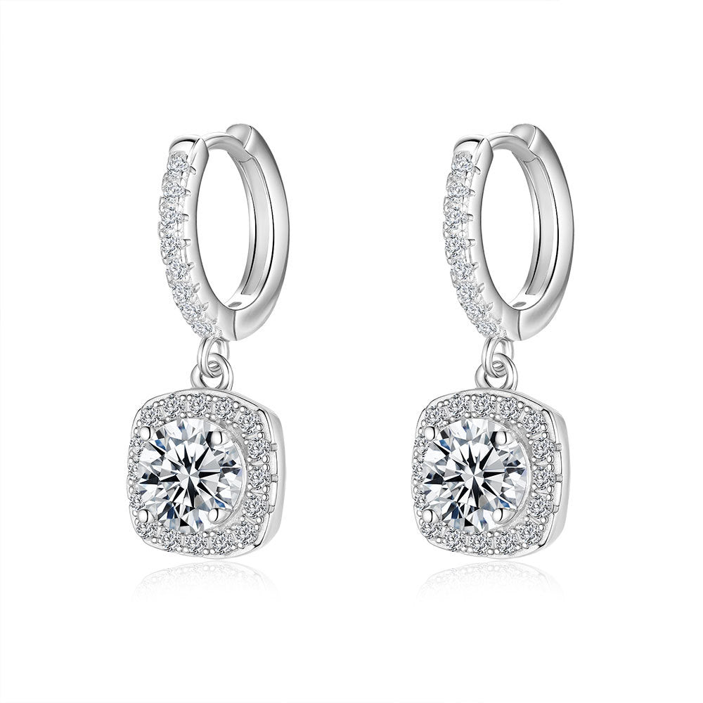 Silver Luxury Square Moissanite Silver Earrings
