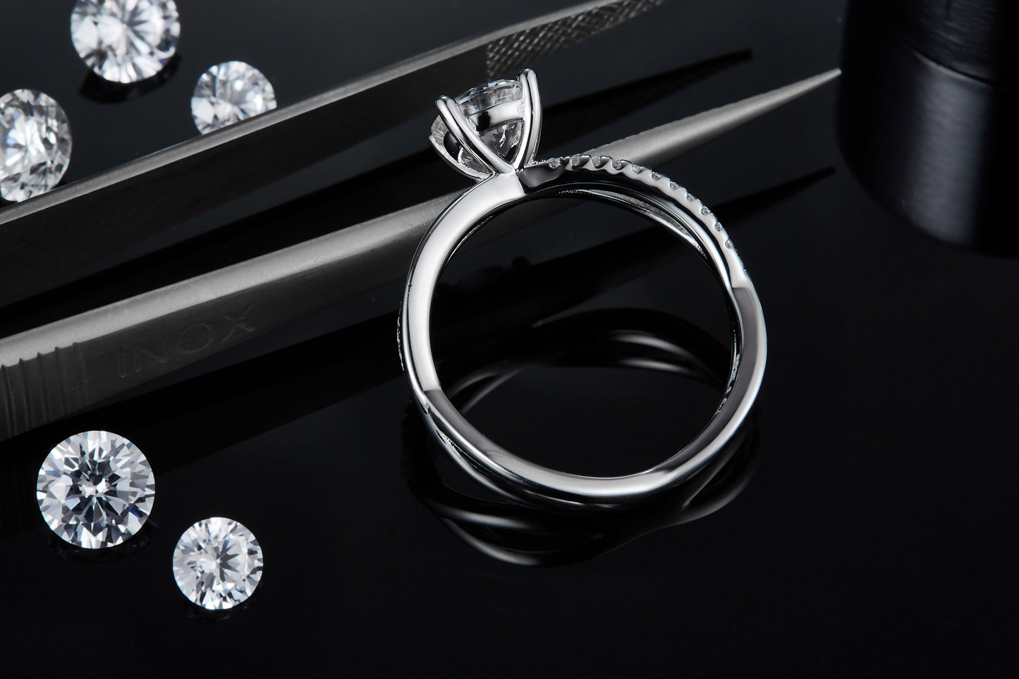 1-carat Luxury Jewelry Silver Ring Set With Top-quality Moissanite, S925 Silver Plated Platinum