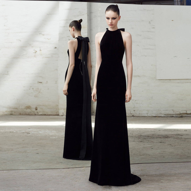 Halter neck bow tail Evening Dress