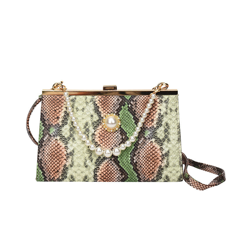 Vintage Python pattern Pearl-chain  Bag