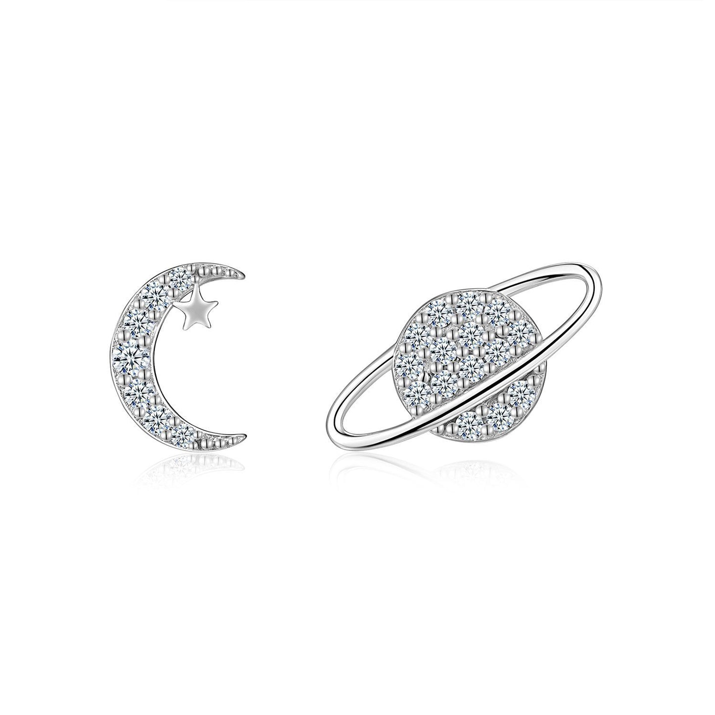 Rare S925 Silver Stud Earrings With Asymmetrical Moissanite Accents