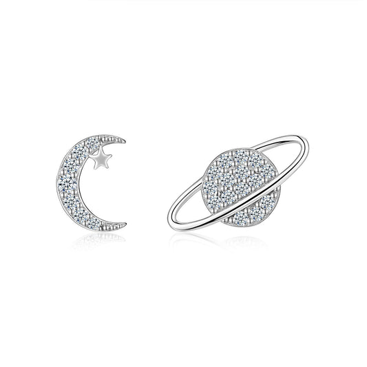 Rare S925 Silver Stud Earrings With Asymmetrical Moissanite Accents