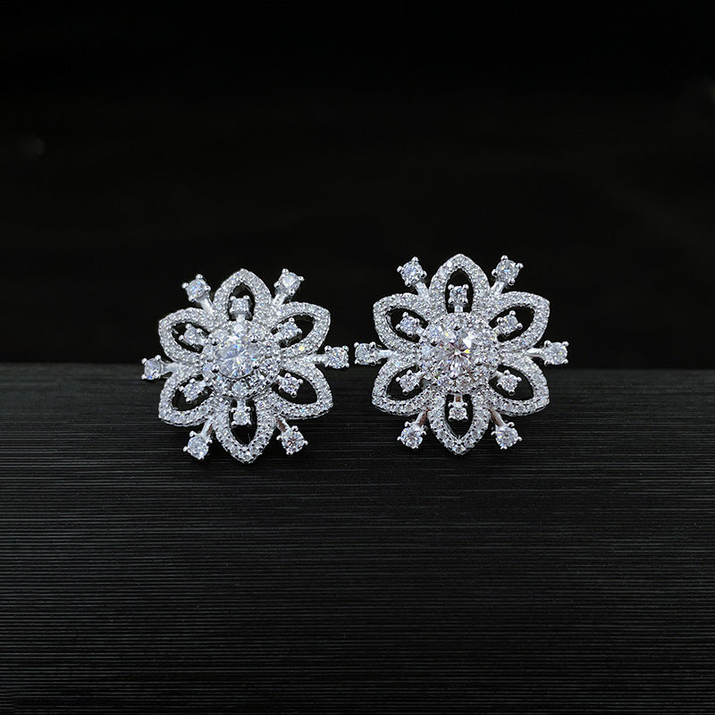 Classic Hexagonal Snowflake Sterling Silver Moissanite Earrings