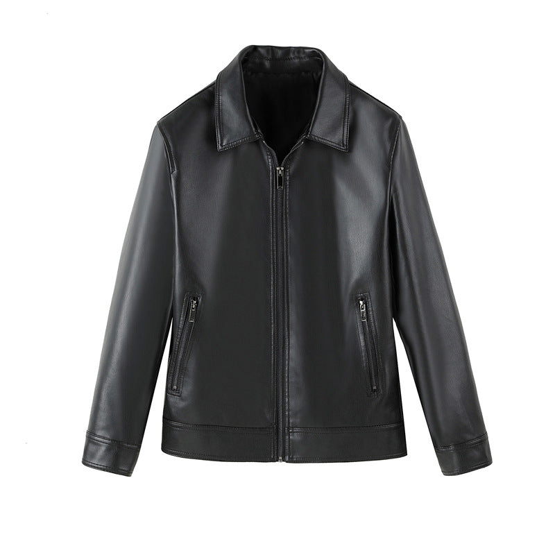 Men's Casual Solid Color Windproof Handsome PU Leather Jacket Top