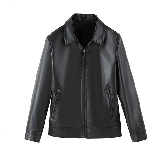 Men's Casual Solid Color Windproof Handsome PU Leather Jacket Top