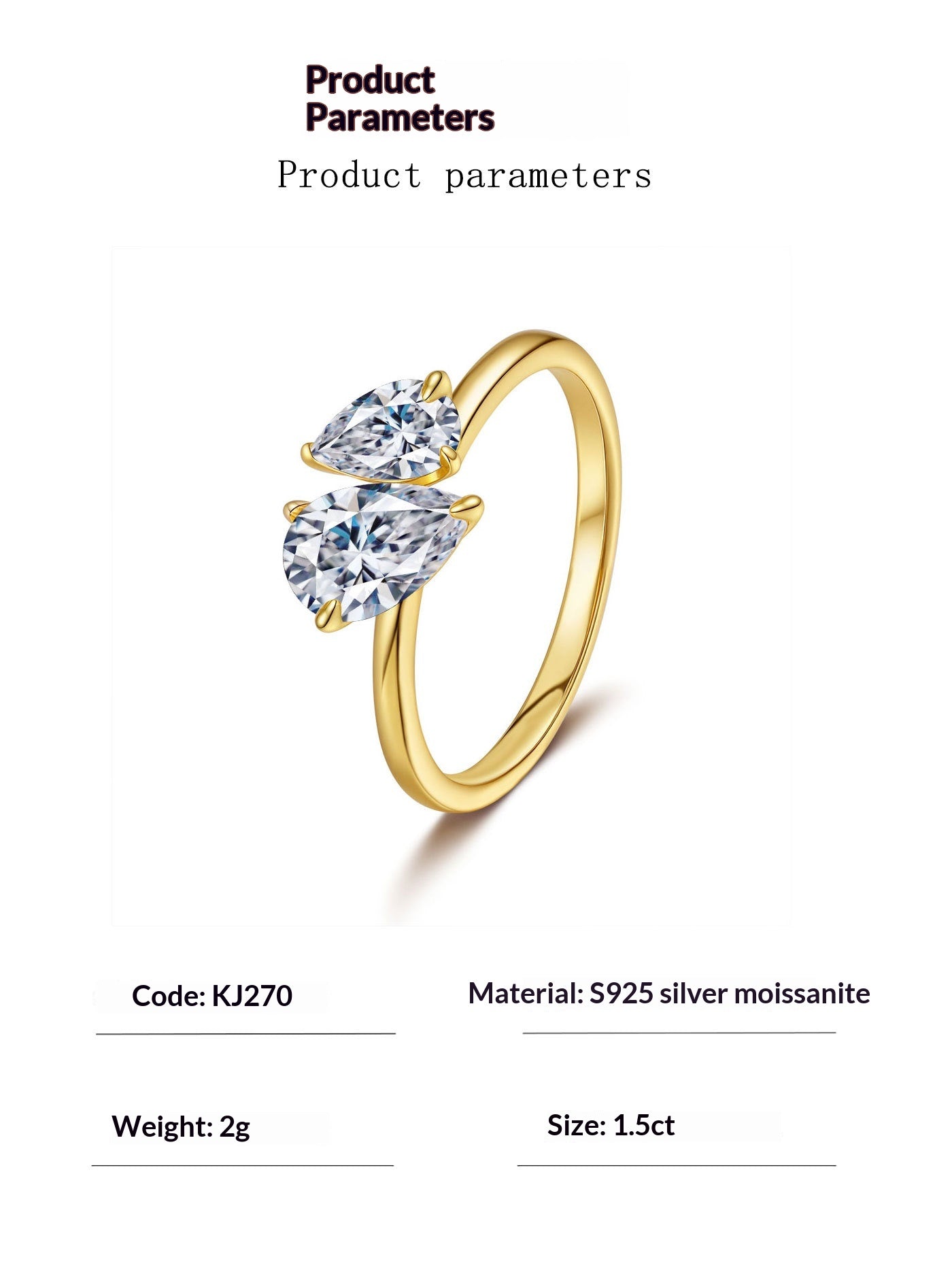 Square Drop Exaggerated 925 Sterling Silver  Moissanite Ring