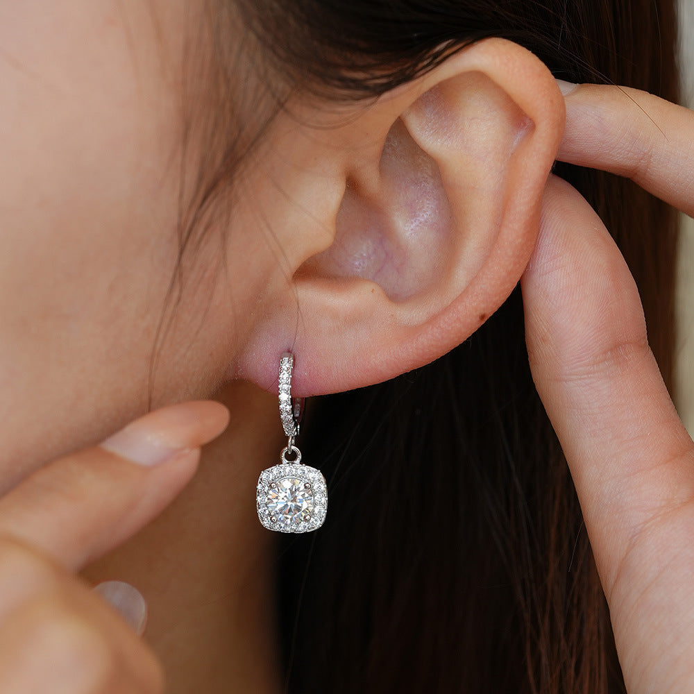 Silver Luxury Square Moissanite Silver Earrings