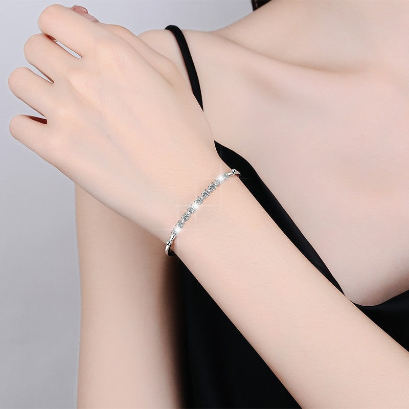 S925 Sterling Silver  Gang Drill Adjustable Moissanite Bracelet