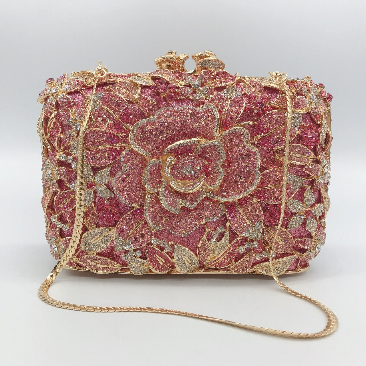 Metal Rose Crystal Clutch