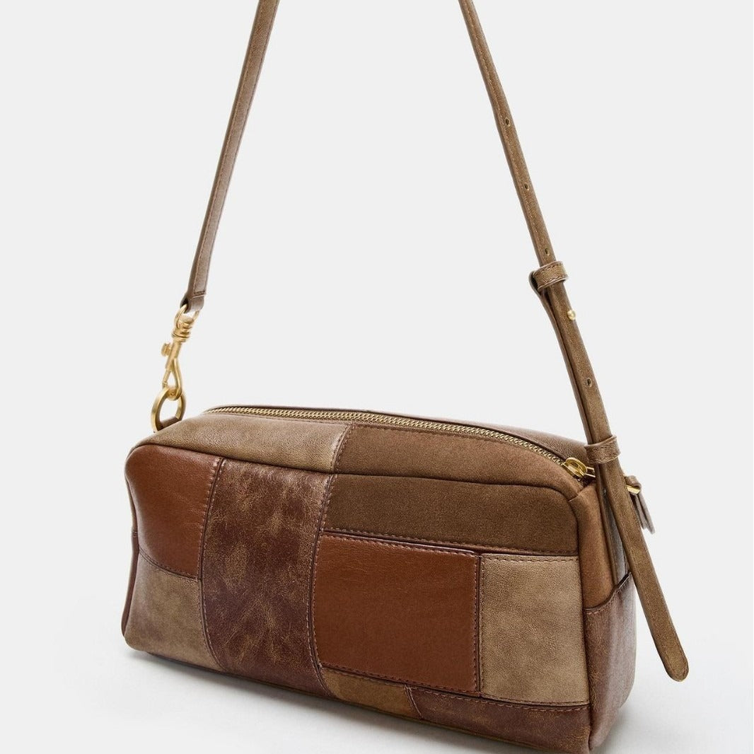 Color-Block Patchwork Retro Shoulder  Bag