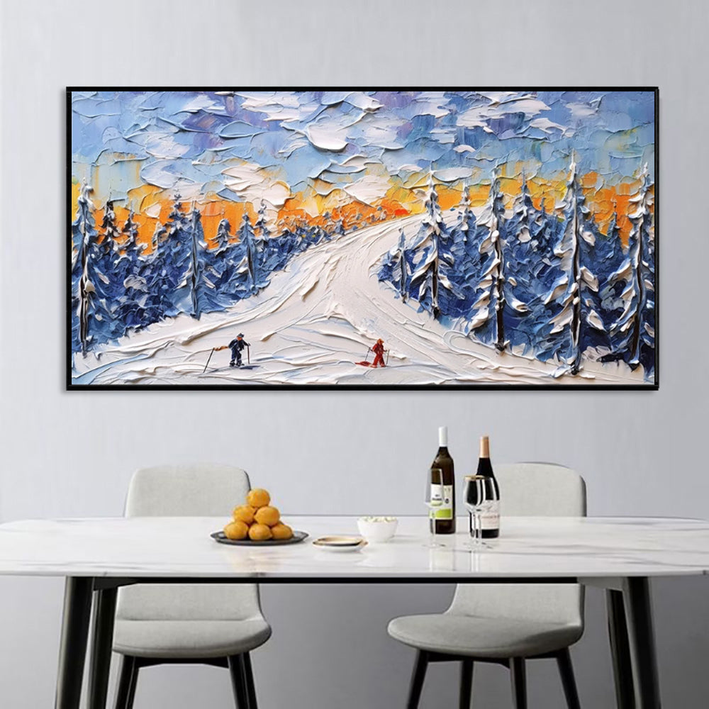 High Quality Sports Winter Skiing Handmade Oil Painting Knife Thick Oil CeShowpiece For Home Decoration Living Room Wall Picture