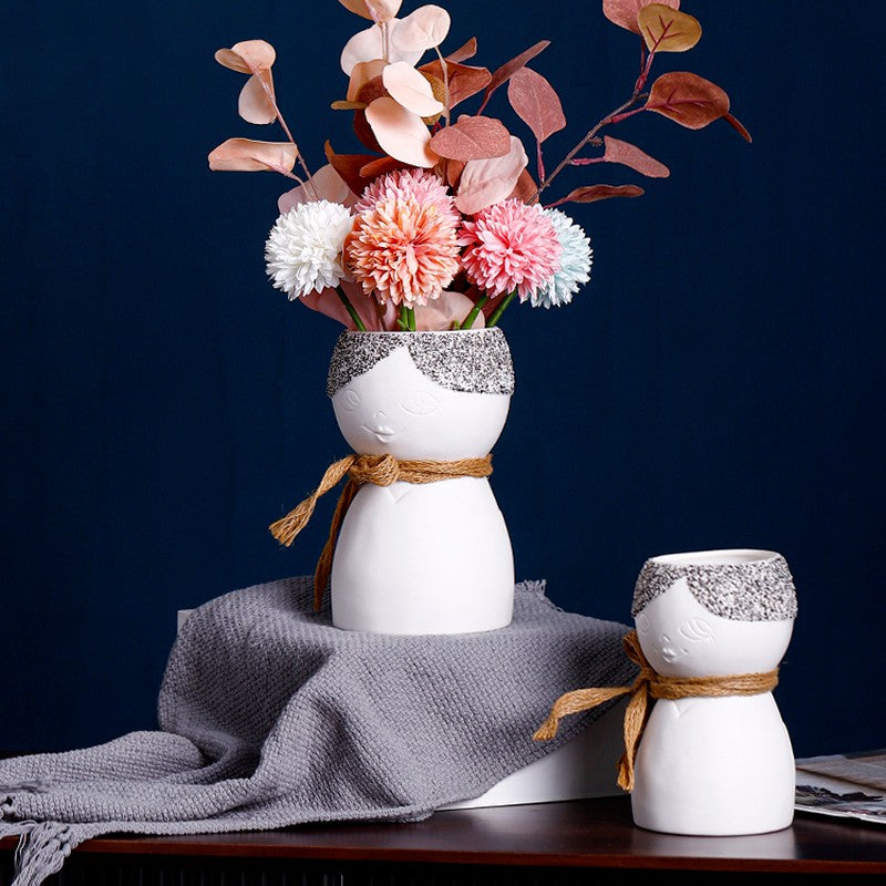 Porcelain Face Vase On Porch Table