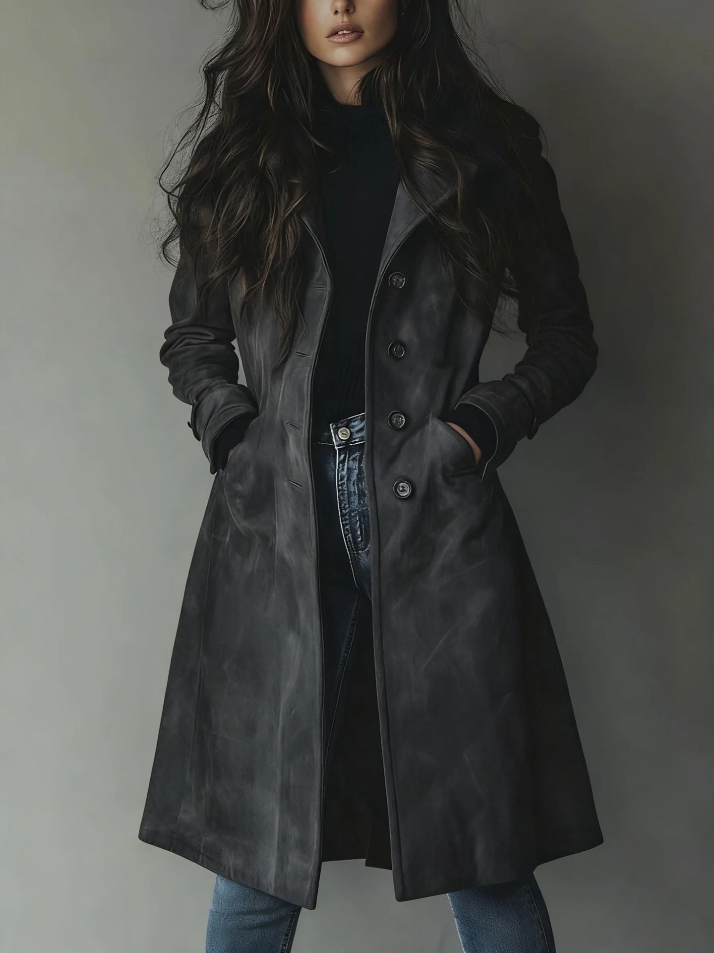 Womens Western Style Long Trench Coat in Suede