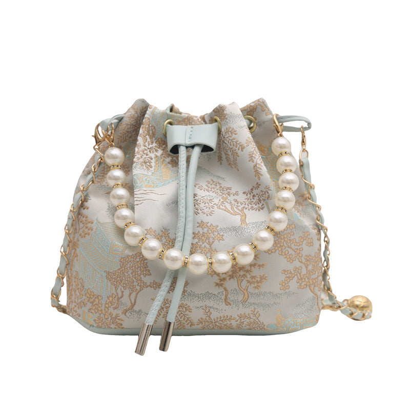 Textured and Embroidered Shoulder Bag