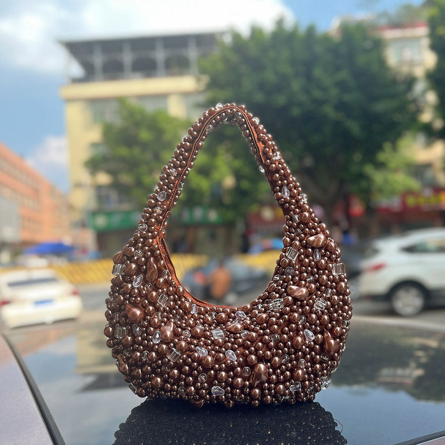 Retro-textured Crystal Bead Woven Bag