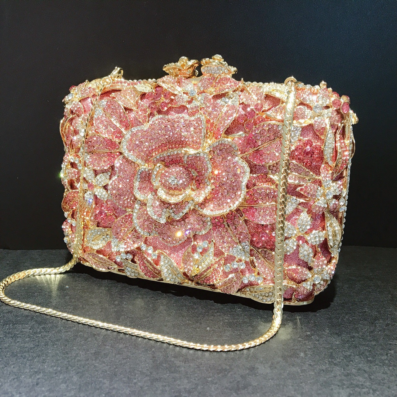 Metal Rose Crystal Clutch