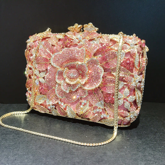 Metal Rose Crystal Clutch