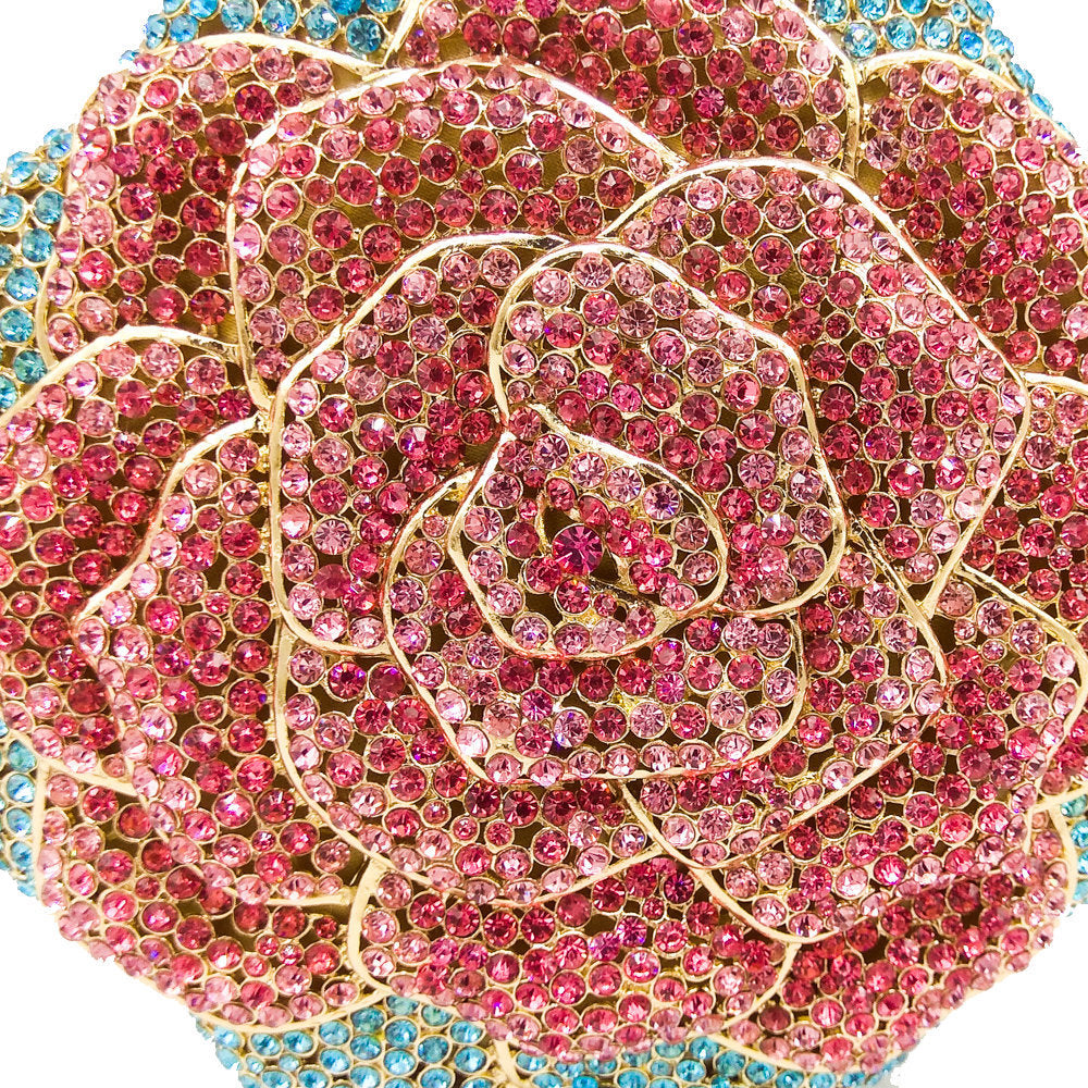 Ladies Evening Bag With Crystals-encrusted Floral Design