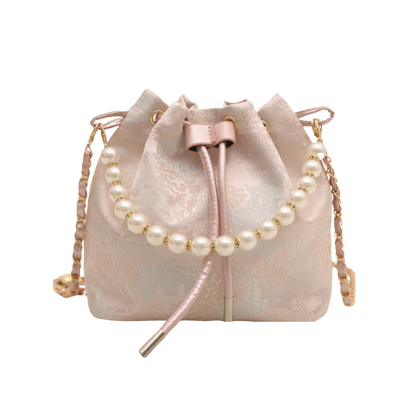 Textured and Embroidered Shoulder Bag