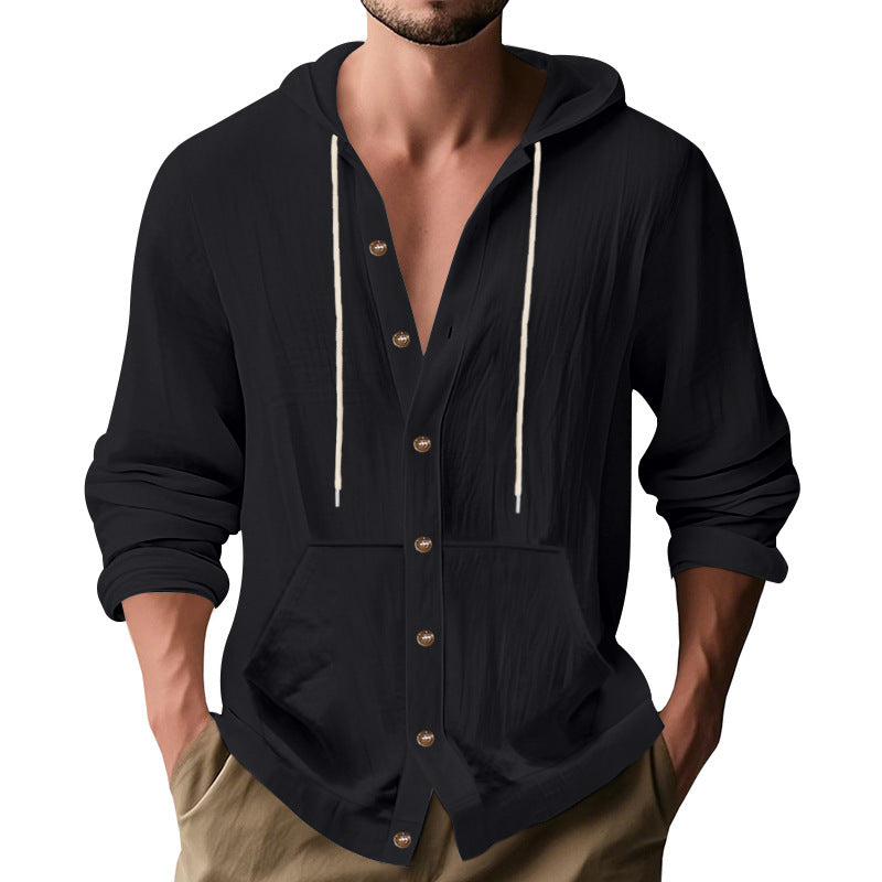 Relaxed-fit Men's Linen Casual Hoodie Long-sleeve Shirt