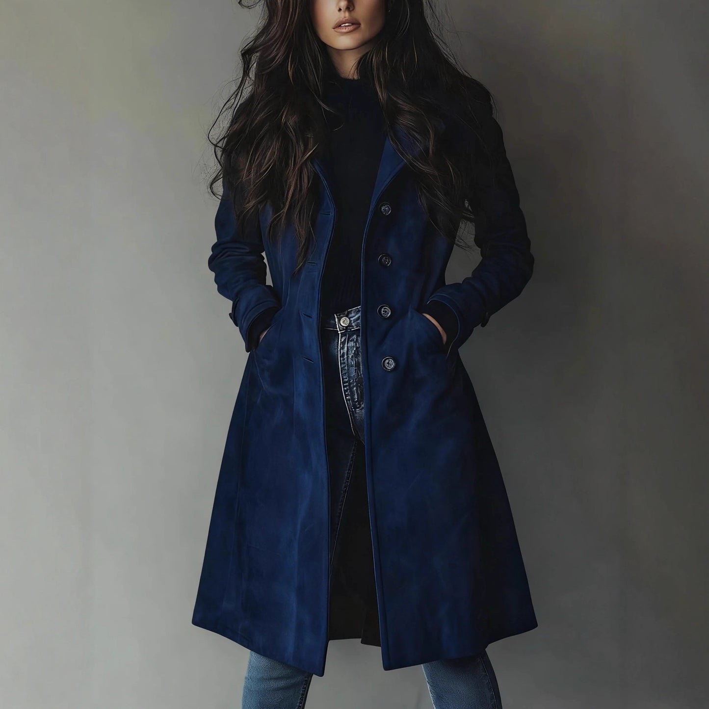 Womens Western Style Long Trench Coat in Suede
