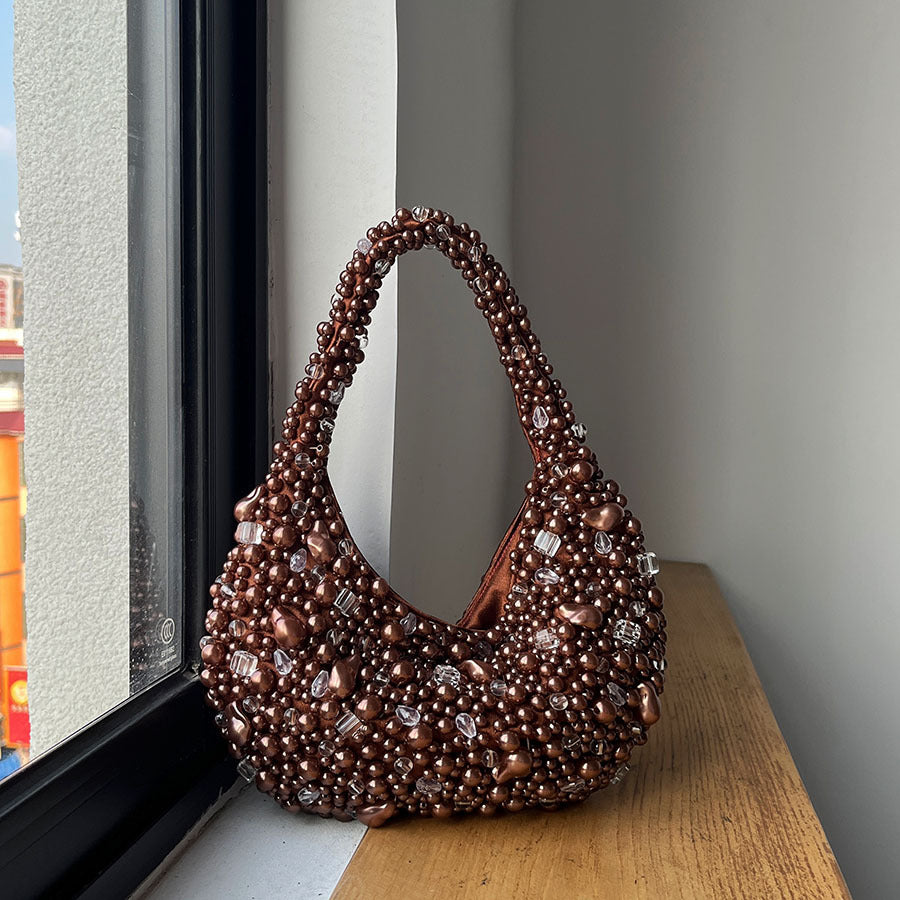 Retro-textured Crystal Bead Woven Bag
