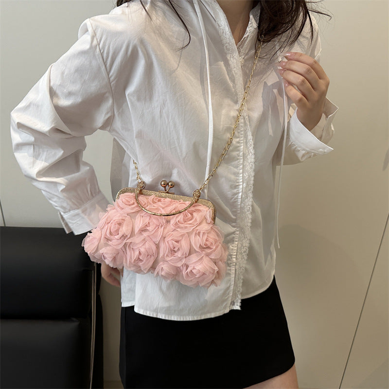 Versatile Rose-patterned Bag With A Chain Detail